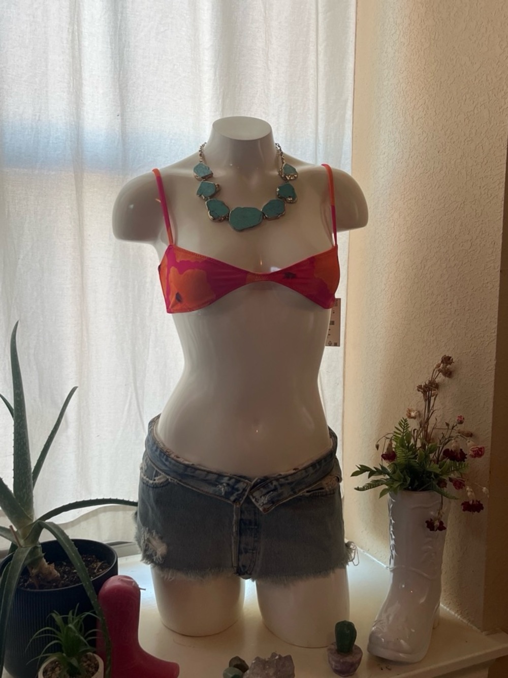 Zara Hot Pink & Orange Floral Bikini Top